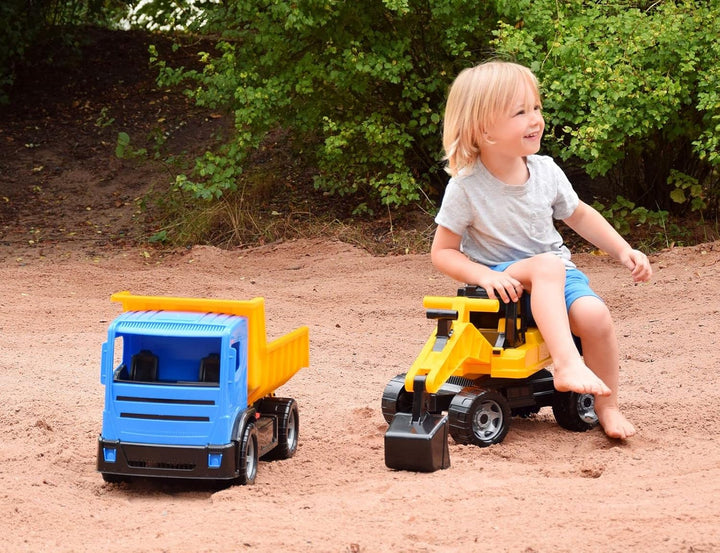 Lena 02047 Starke Riesen Bagger, Baufahrzeug 80 cm, Giga Trucks Schaufelbagger mit 2 Stahlachsen, gr