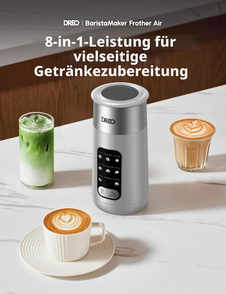 DREO Milchaufschäumer, 8-in-1 Milchschäumer Elektrisch für Latte, Cappuccino, heisse Schokolade mit