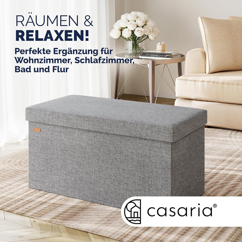 CASARIA® Sitzbank mit Stauraum 80x40x40cm Grau Faltbar Modern Gepolstert Deckel Stoff Stabil 100L Fl