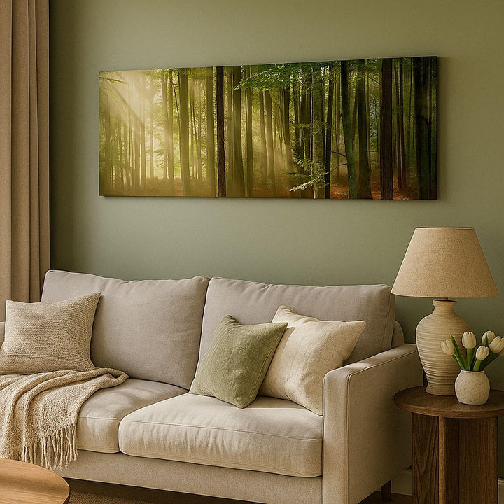 Panorama Bilder auf Leinwand Wald Baum Natur Leinwandbild mit Rahmen 90x30cm Wandbilder Dekoration W