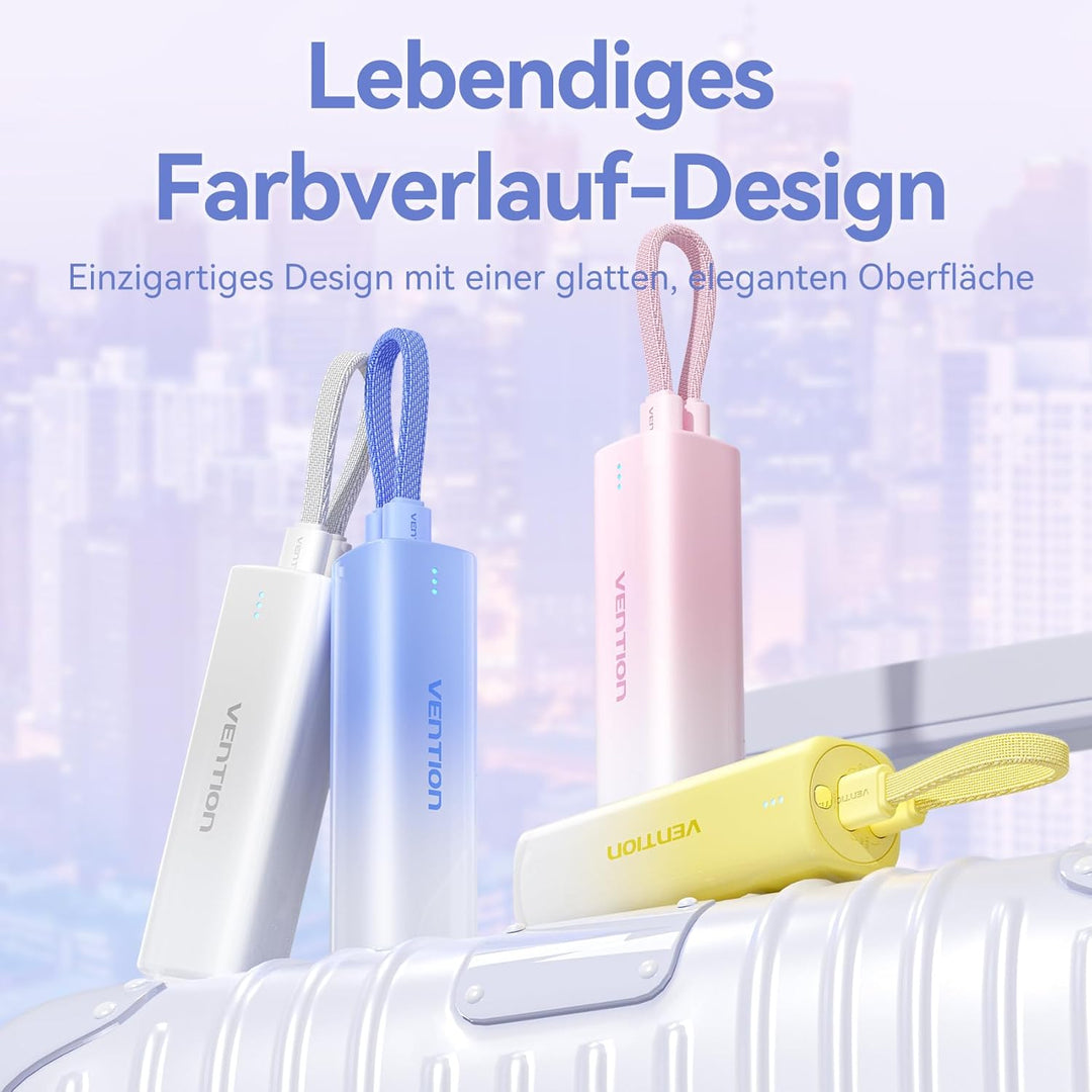 VENTION Mini Power bank 5000mAh mit USB C & Lightning Kabel PD 20W Farbige Powerbank Klein Schnellla