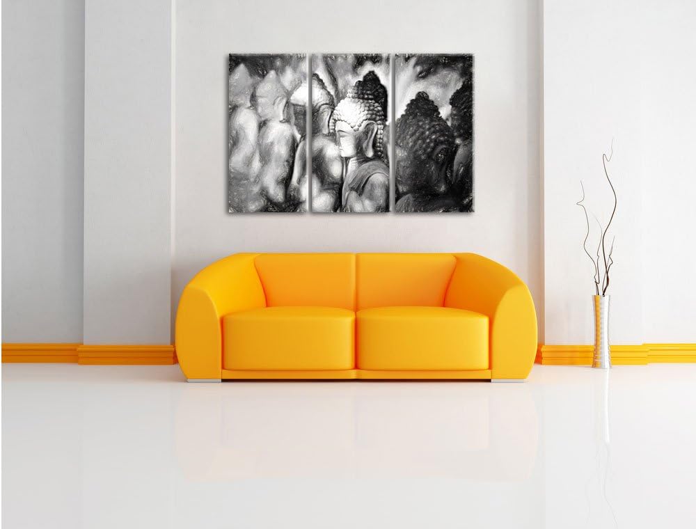 Pixxprint Buddha-Statuen in Einer Reihe / 3-Teilig/Gesamtmass 120cm Leinwandbild bespannt auf Holzra