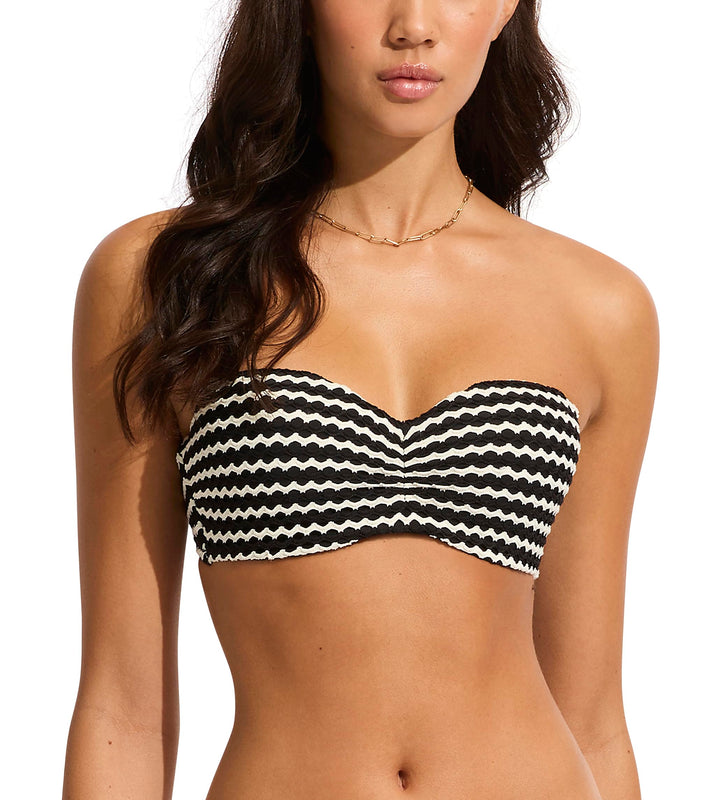 Seafolly Damen Vintage Wild Flower Bustier Bandeau Bikinioberteil 4 Netz-effekt, Schwarz, 4 Netz-eff