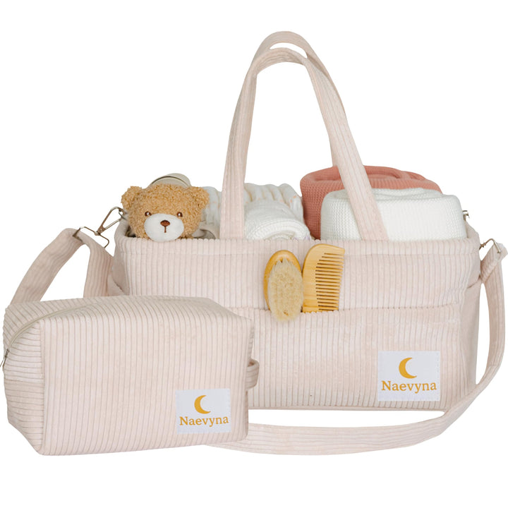 Wickelkorb Organizer aus Cord Set 2 in 1 mit Schultergurt und Windeltasche – Wickeltisch Organizer B