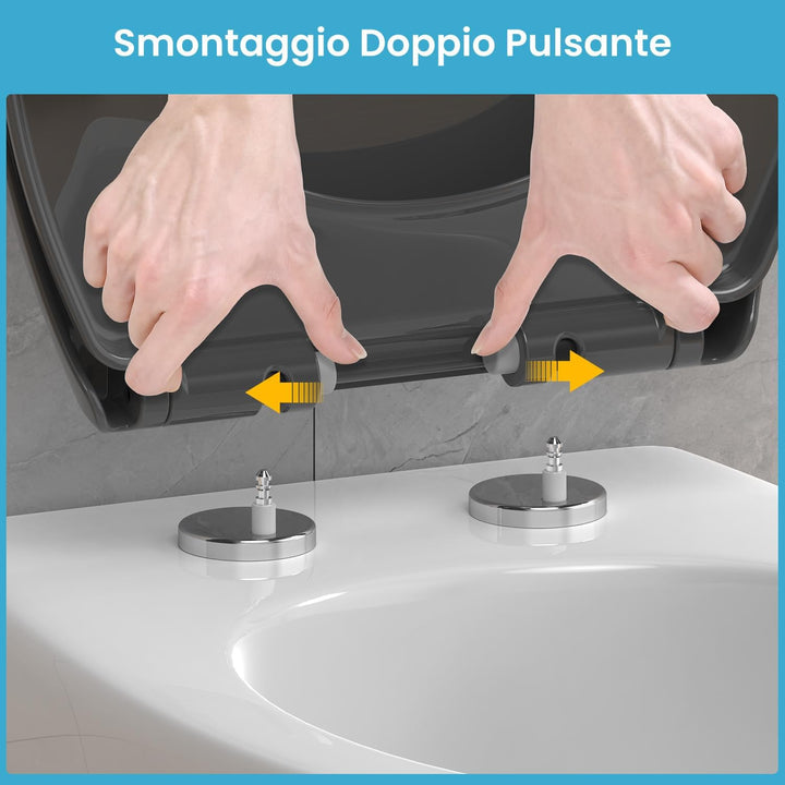 WC Sitz Grau mit absenkautomatik Oval, Toilettendeckel mit Quick-Release Funktion, Klobrille, Klodec