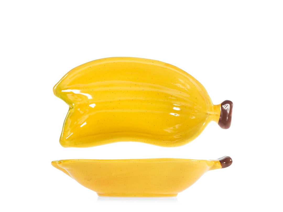 H&H Tafelaufsatz Banane aus dekoriertem Steingut – Tablett aus Keramik – originelles Obst-Design – 2