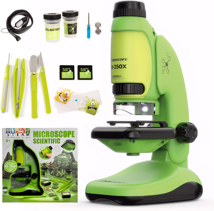 Todeco Mikroskop für Kinder, 50x-250x Taschenmikroskop, Benchtop Handmikroskop 2-in-1 mit Einstellba