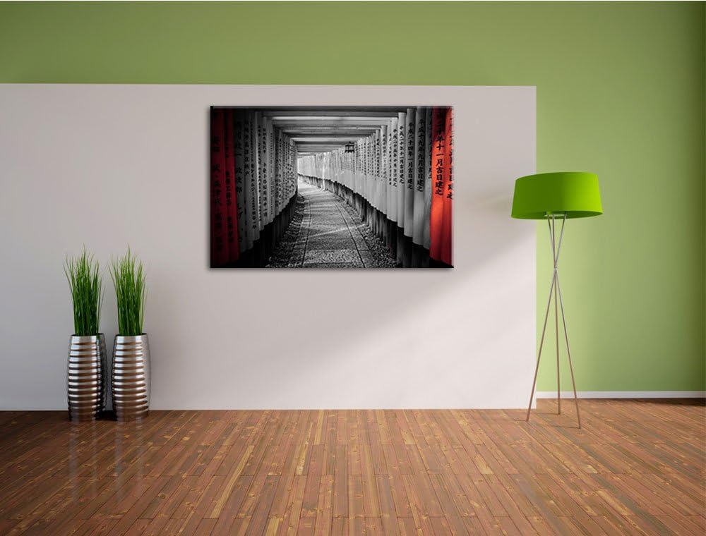 schöner Gebetsgang Japan schwarz/weiss Format: 100x70 auf Leinwand, XXL riesige Bilder fertig gerahm