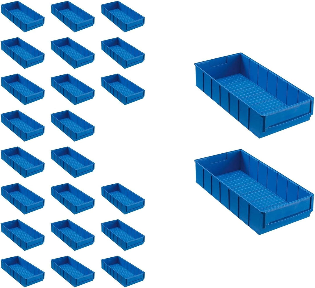 SuperSparSet 24x Blaue Industriebox 400 B | HxBxT 8,1x18,3x40cm | 4,7 Liter | Sichtlagerkasten, Sort
