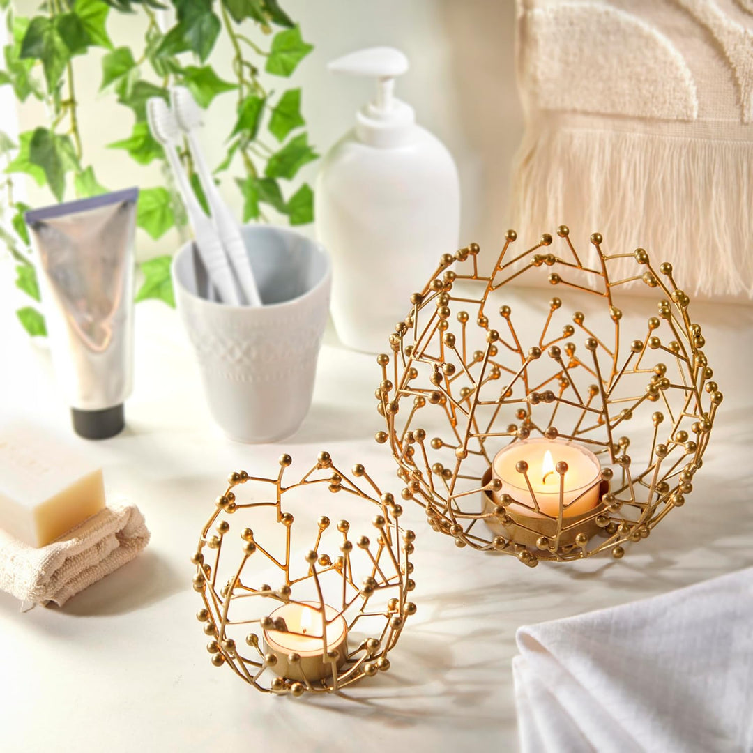 LOCALIS Teelichthalter Metall goldfarben 2er Set - 9,5 und 14 cm hoch - ideale Tischdeko Wohnzimmer