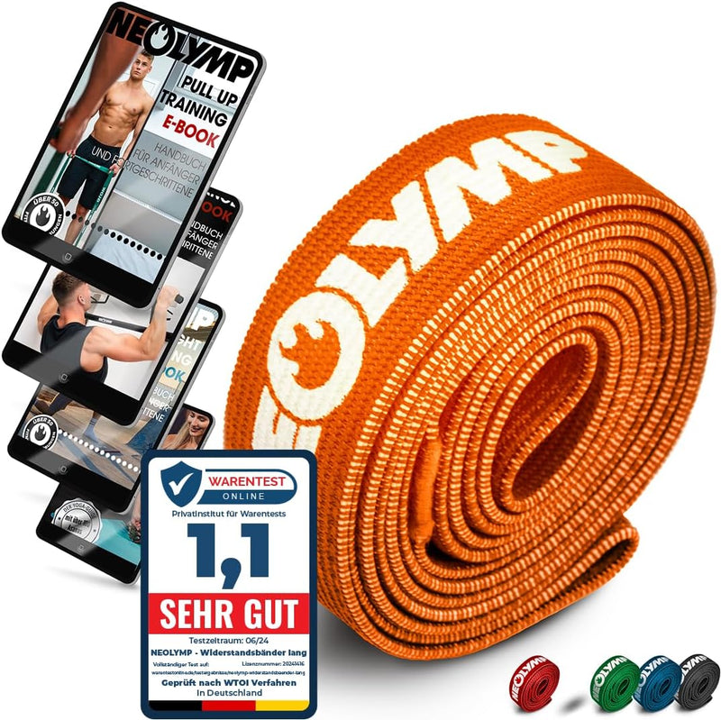 NEOLYMP Lange Fitnessbänder Stoff mit Fitness E-Book - waschbare Resistance Bands, Widerstandsbänder
