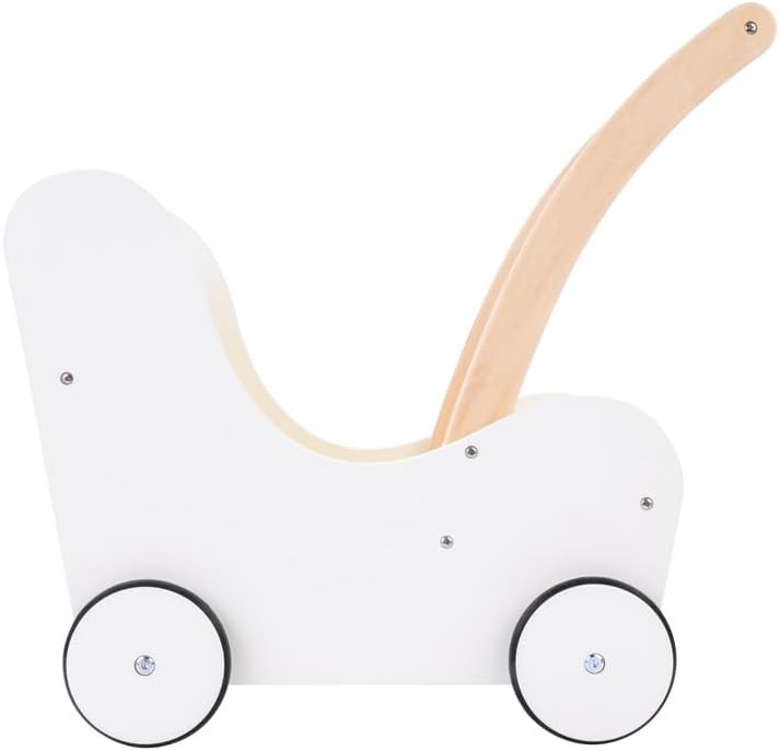 Engelhart – 606014 – Eleganter Puppenwagen aus Holz – Grau und Weiss – Masse: 50 x 28 x 46 cm – Ab 3