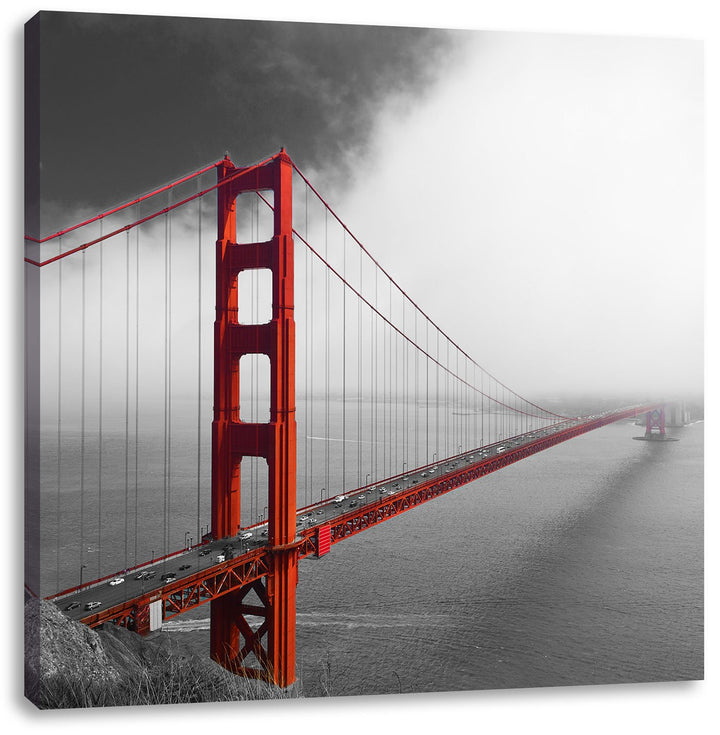 Pixxprint rote Golgen Gate Bridge in San Francisco schwarz/weiss, Format: 70x70 auf Leinwand, 70x70