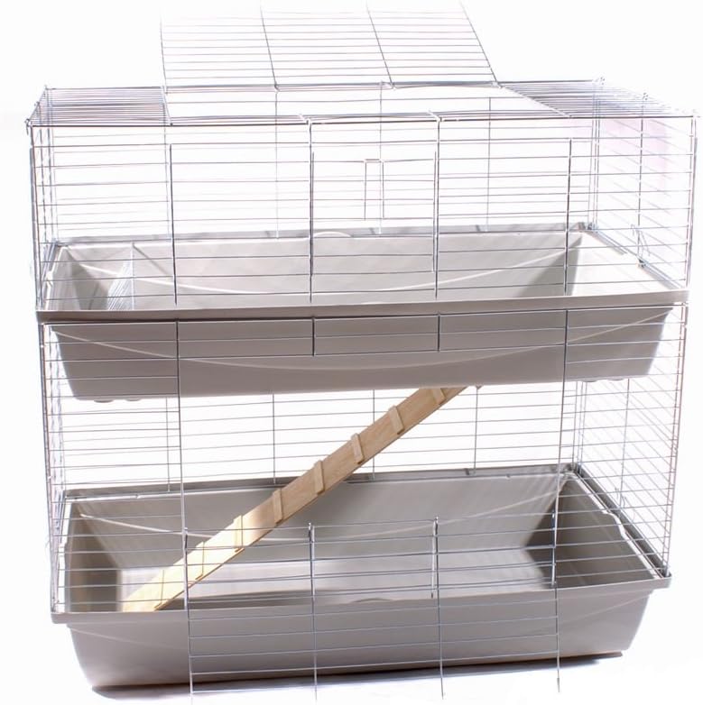 Hasenkäfig Kaninchen Meerschweinchen Nagerkäfig Kleintier 2 Ebenen 1m Doppel hellgrau