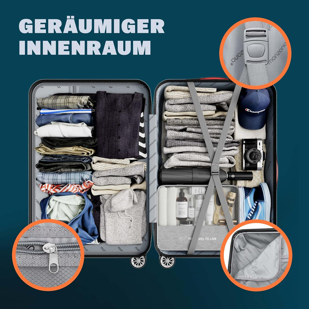 Monzana® 3tlg. Kofferset Baseline Hartschalen Koffer M-L-XL Gel-Griffe 4 Rollen Kantenschutz Schloss