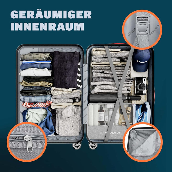 Monzana® 3tlg. Kofferset Baseline Hartschalen Koffer M-L-XL Gel-Griffe 4 Rollen Kantenschutz Schloss