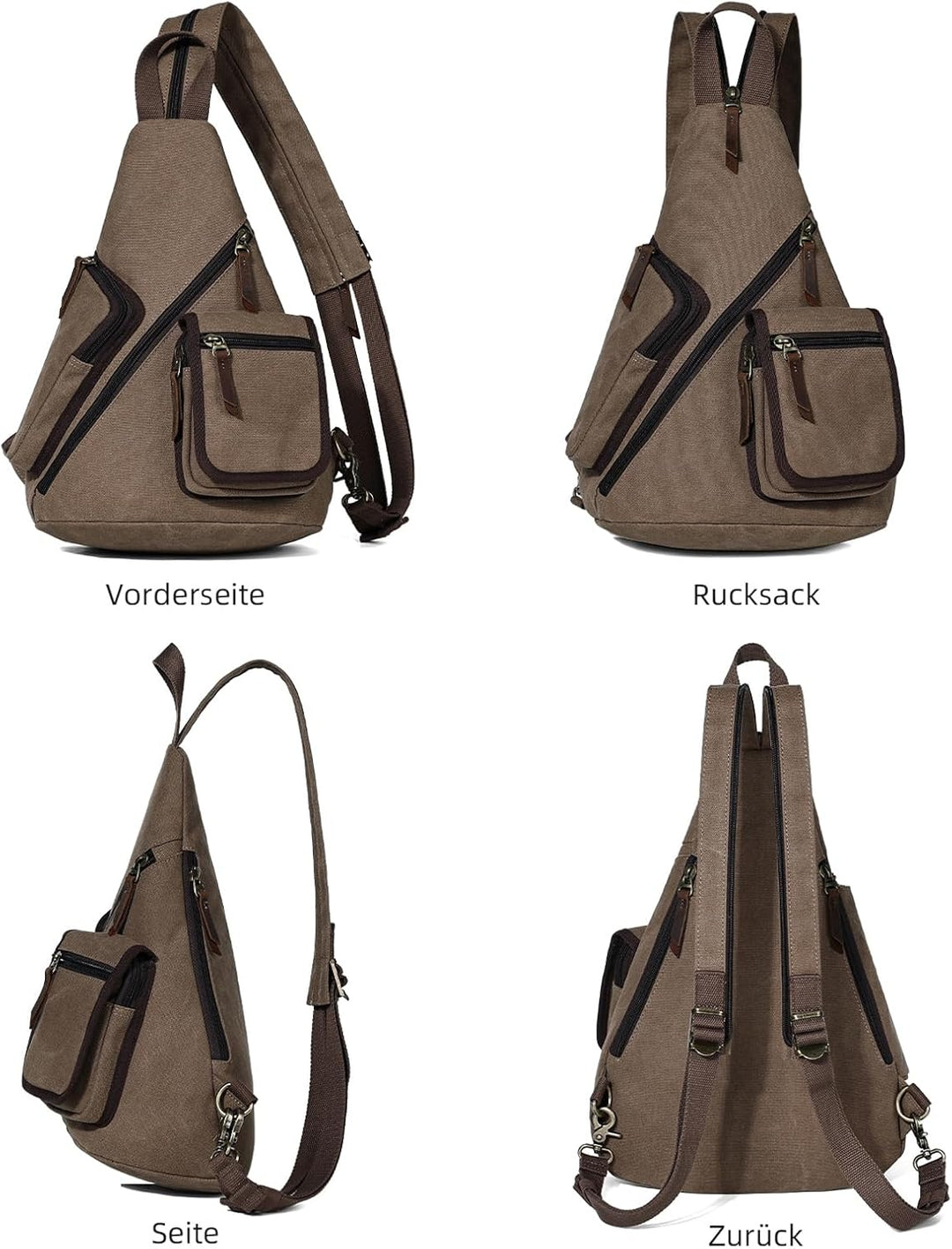 KL928 Canvas Sling Bag Herren und Damen, Crossbody Brusttasche Schulterrucksack Schultertasche Rucks