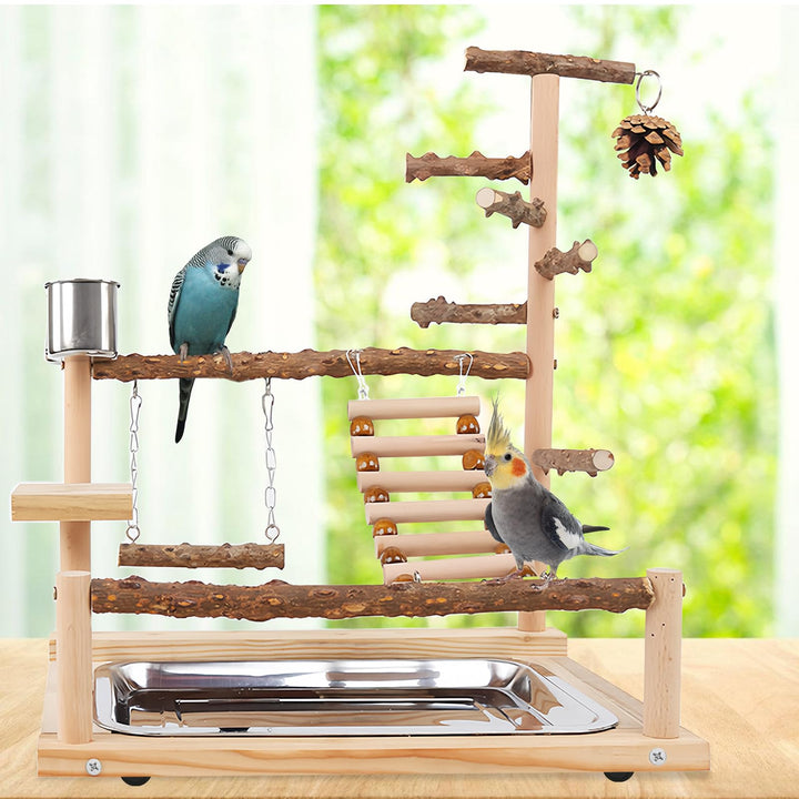 Vögel Spielplatz,Vogelspielplatz Mit Feeder Cups und Tablett,Papageien-Spielständer,Sitzstange Gym S