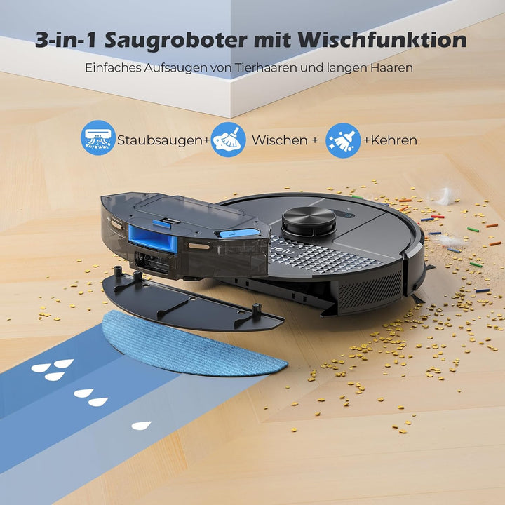 Lubluelu Saugroboter mit Absaugstation 3-in-1, 5000Pa Staubsauger Roboter mit Wischfunktion, Roboter
