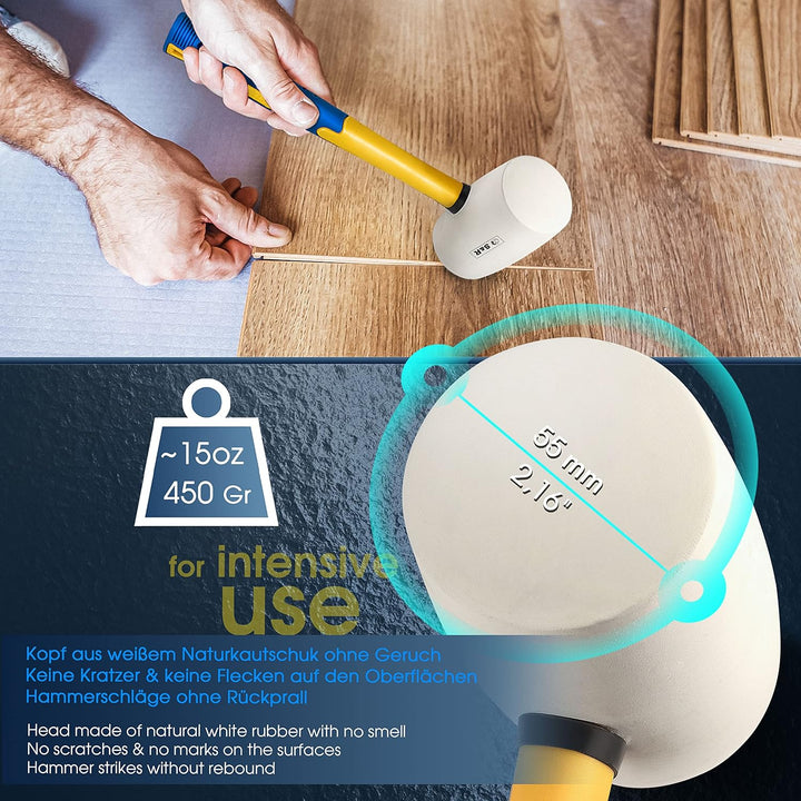 S&R Gummihammer weiss 55 mm, 450 Gr, mit rutschfestem stossdämpfendem Fiberglasstiel, keine Spuren b