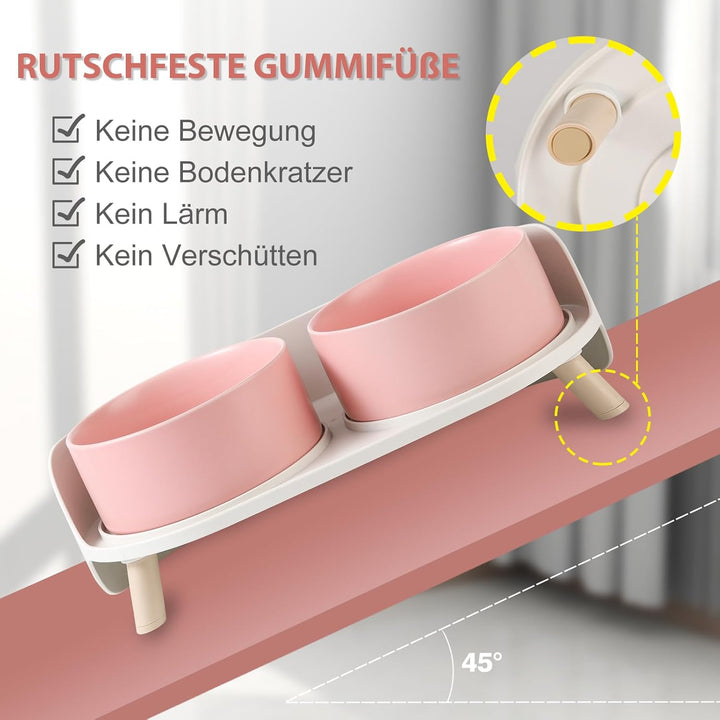 Futternapf Hund Keramik Hundenapf Erhöht - Spritzsicherer Hundenäpfe mit Ständer - Doppel Napf Katze