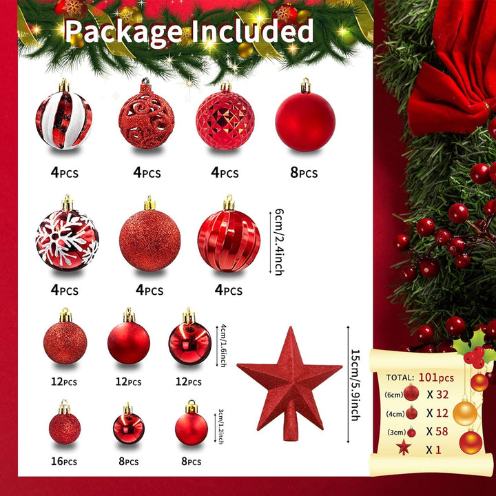 Cendray 100 Stück Weihnachtskugeln mit Stern, Weihnachtsbaumschmuck, bruchsichere Weihnachtskugeln m