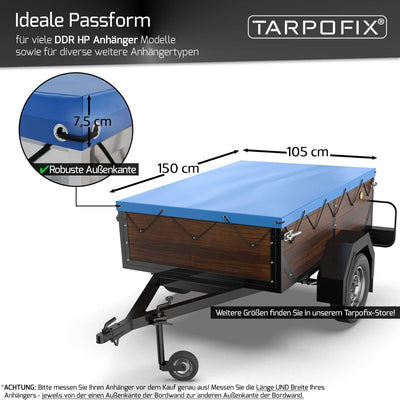 Tarpofix® Anhängerplane Flachplane 150 x 105 x 7,5 cm - inkl. Planengummi - randverstärktes Anhänger