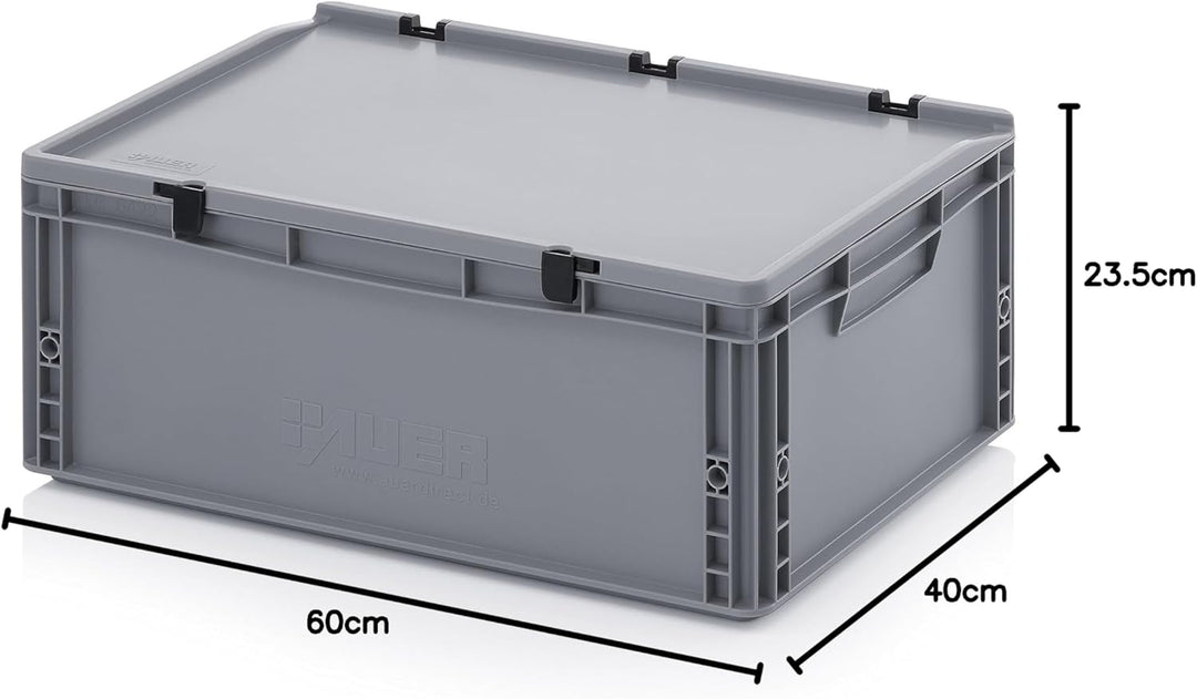 Auer Packaging Eurobehälter-Eurobox 60 x 40 x 23,5 cm mit Scharnierdeckel inkl. Zollstock | Transpor