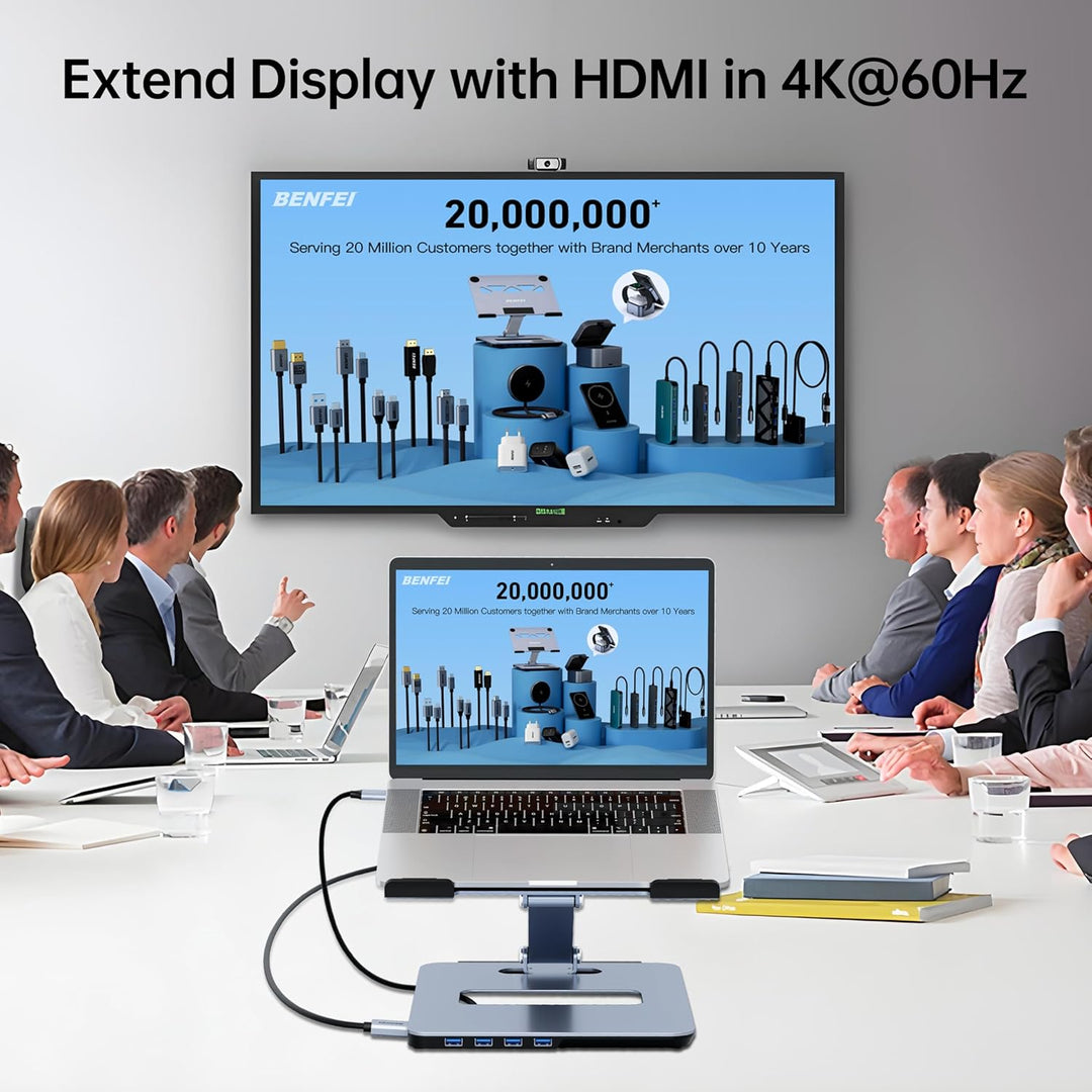 BENFEI Aluminium Laptop Ständer mit USB C 6in1 Dockingstation, HDMI 4K@60Hz, 4*USB3.0, 100 PD Kompat