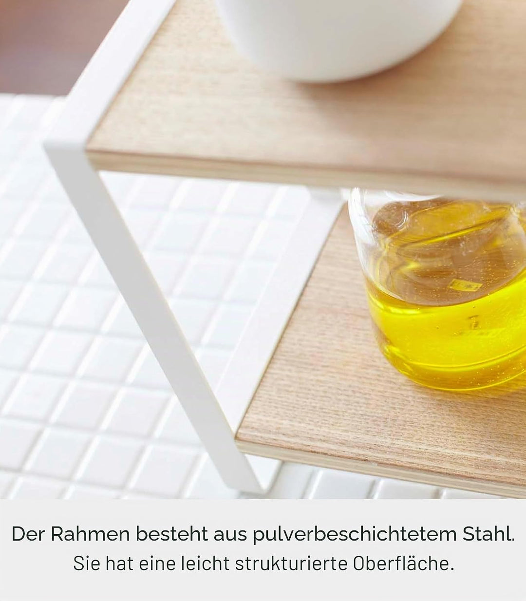 Yamazaki 7816 TOSCA Küchenregal mit 2 Ebenen, weiss, Stahl/Holz, Minimalistisches Design