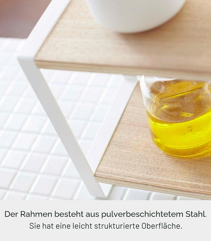 Yamazaki 7816 TOSCA Küchenregal mit 2 Ebenen, weiss, Stahl/Holz, Minimalistisches Design