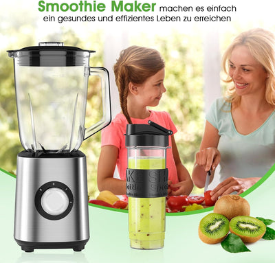 Standmixer, Smoothie Maker, 700W Blender, Mixer Smoothie Maker Combo 1,5L Glasbehälter mit 570ml Rei