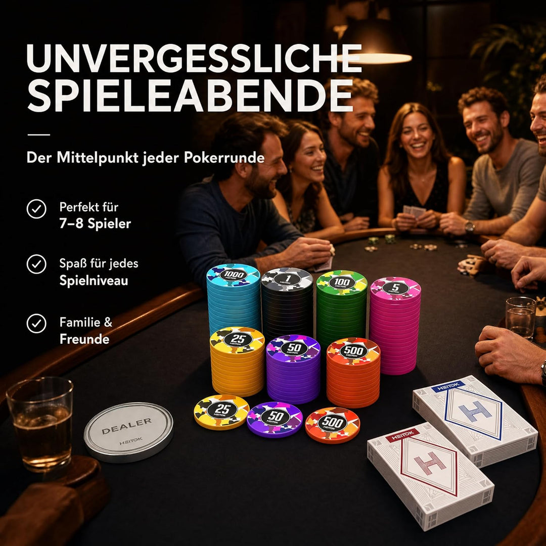 Poker-Chips-Set mit Wertangaben, 300 Stück 11,5g Profi-Chips nummeriert in Alu-Koffer inkl. 5 Würfel