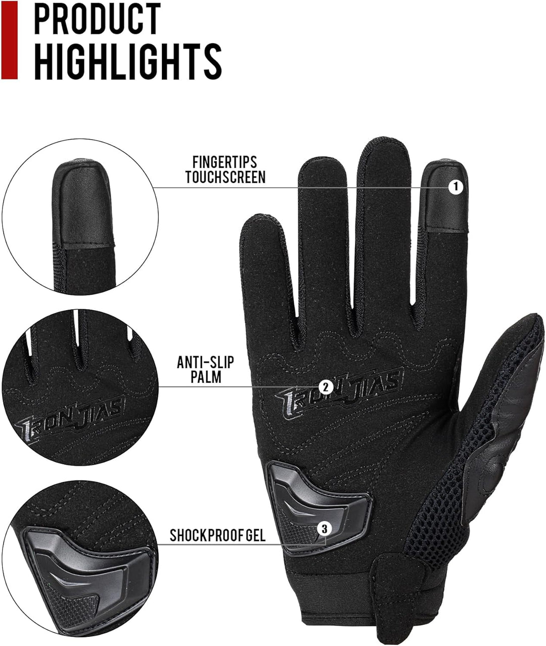 Motorradhandschuhe Atmungsaktive Motorradhandschuhe Leder Vollfinger Knöchelschutzpolster Touchscree