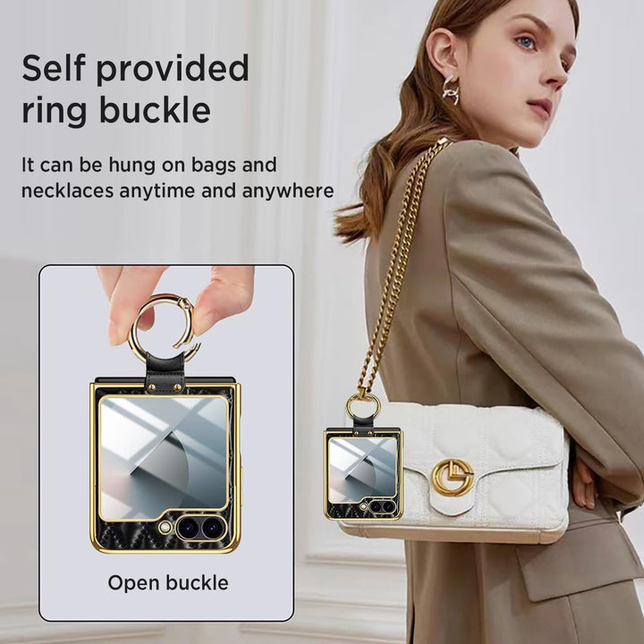 Miimall Lederhülle Kompatibel mit Samsung Galaxy Z Flip 6/Flip7 FE Hülle mit Kameraschutz+Ring Ständ