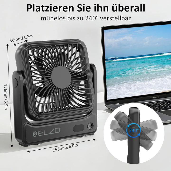 ELZO Magnetischer Reiseventilator kreuzfahrtgeeignet, 5000mAh wiederaufladbar tragbar, 4 Geschwindig