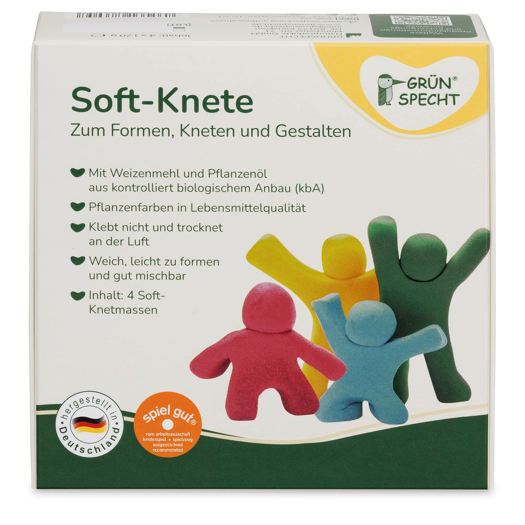 GRÜNSPECHT Bio-Soft-Knete, 4 Farben aus natürlichen Rohstoffen, Lebensmittelqualität, weich, mischba