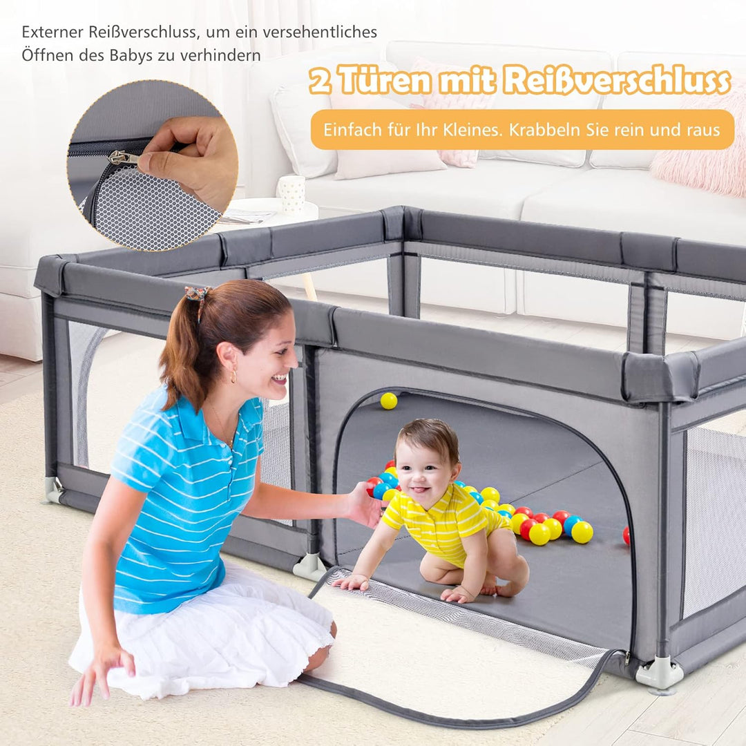GOPLUS Baby Laufstall mit 50 Spielbällen, Krabbelgitter für Kleinkinder & Säulinge, Laufgitterzelt m