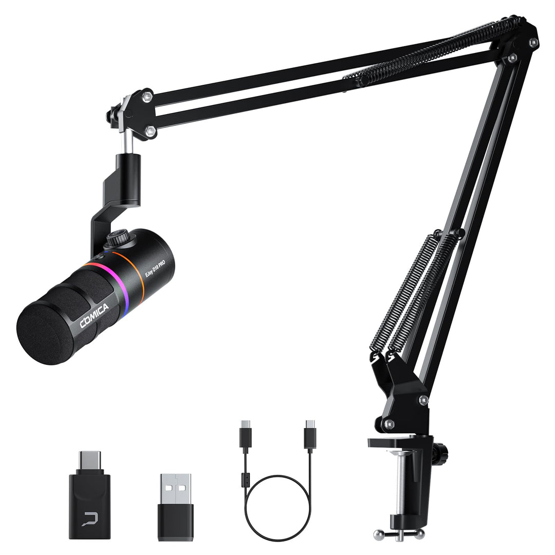 COMICA EJoy D10 Pro Mikrofon Cardioid Dynamisches USB-C/XLR Mikrofon mit 48kHz/24bit, RGB-Beleuchtun