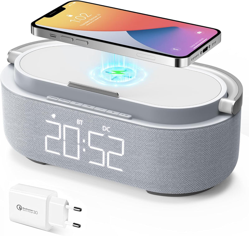 COLSUR Radiowecker Digital mit Wireless Charger, Bluetooth Lautsprecher mit USB-Ladegerät, Smart Wec