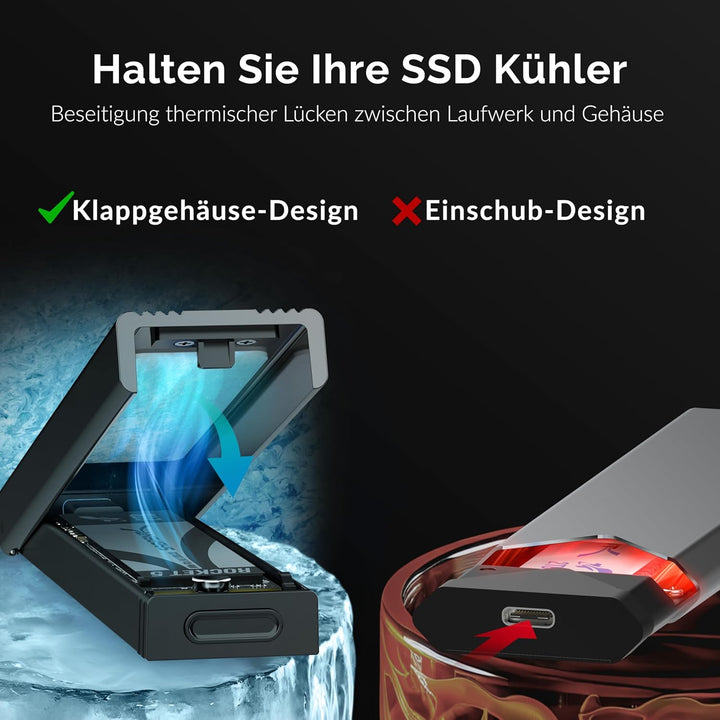 SABRENT M.2 SSD Gehäuse, USB C 3.2 Gen 2 auf NVMe SSD, Aluminium Externes M2 NVMe Adapter, Werkzeugl
