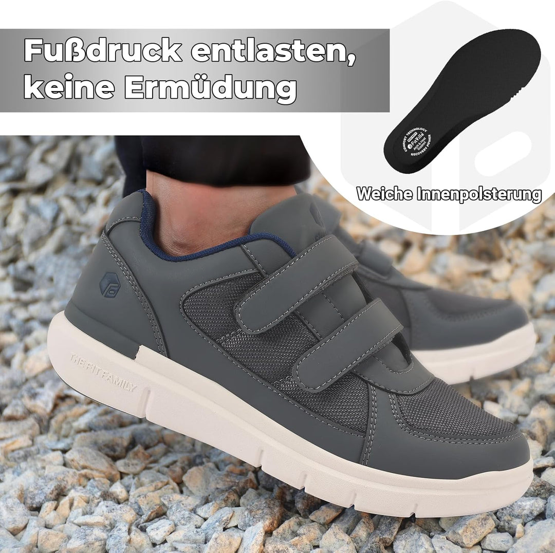 FitVille Herren Easytop Duo Strap Schuhe V3 Extra Weit Turnschuhe Sneaker 41 EU XX-Weit Grau, 41 EU