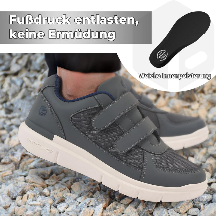 FitVille Herren Easytop Duo Strap Schuhe V3 Extra Weit Turnschuhe Sneaker 40 EU XX-Weit Grau, 40 EU
