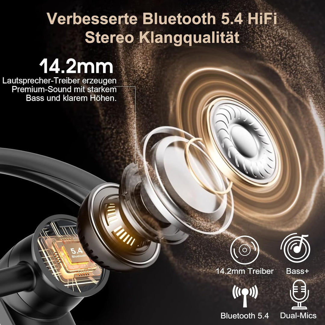 Bluetooth Headset V5.4 Wireless Freisprech Telefon mit CVC 8.0 und ENC Dual Mikrofon, Bluetooth Ohrh