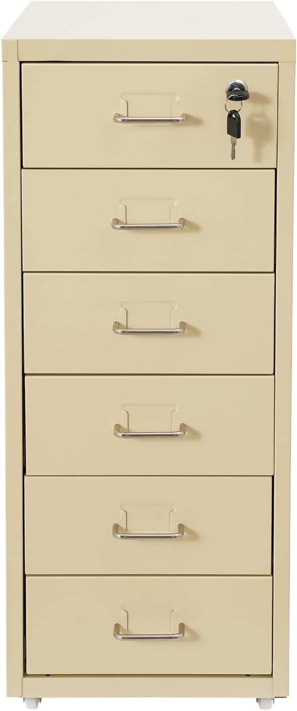 Rollcontainer, Aktenschrank mit 6 Schubladen, Büroschrank mit Rollen, Metall Schreibtisch Unterschra
