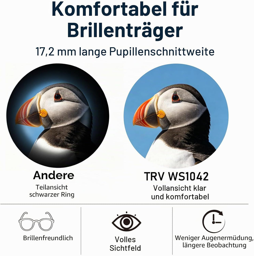 TRV Fernglas für Erwachsene, 10 x 42, leistungsstark, wasserdicht, beschlagsicher, BAK4-Prisma, mit