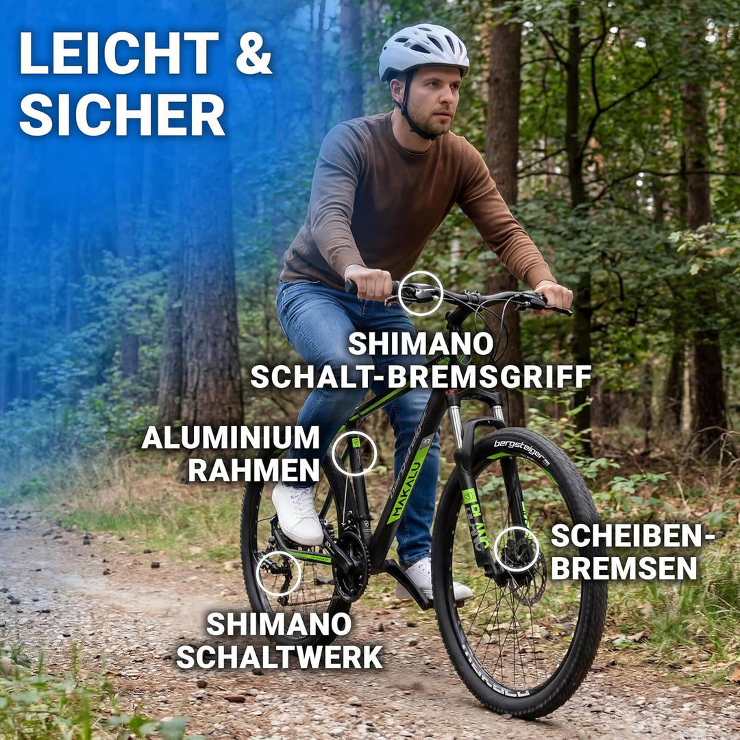 Bergsteiger Makalu 26 Zoll Mountainbike Aluminium, geeignet ab 150 cm, Scheibenbremse, Shimano 21 Ga