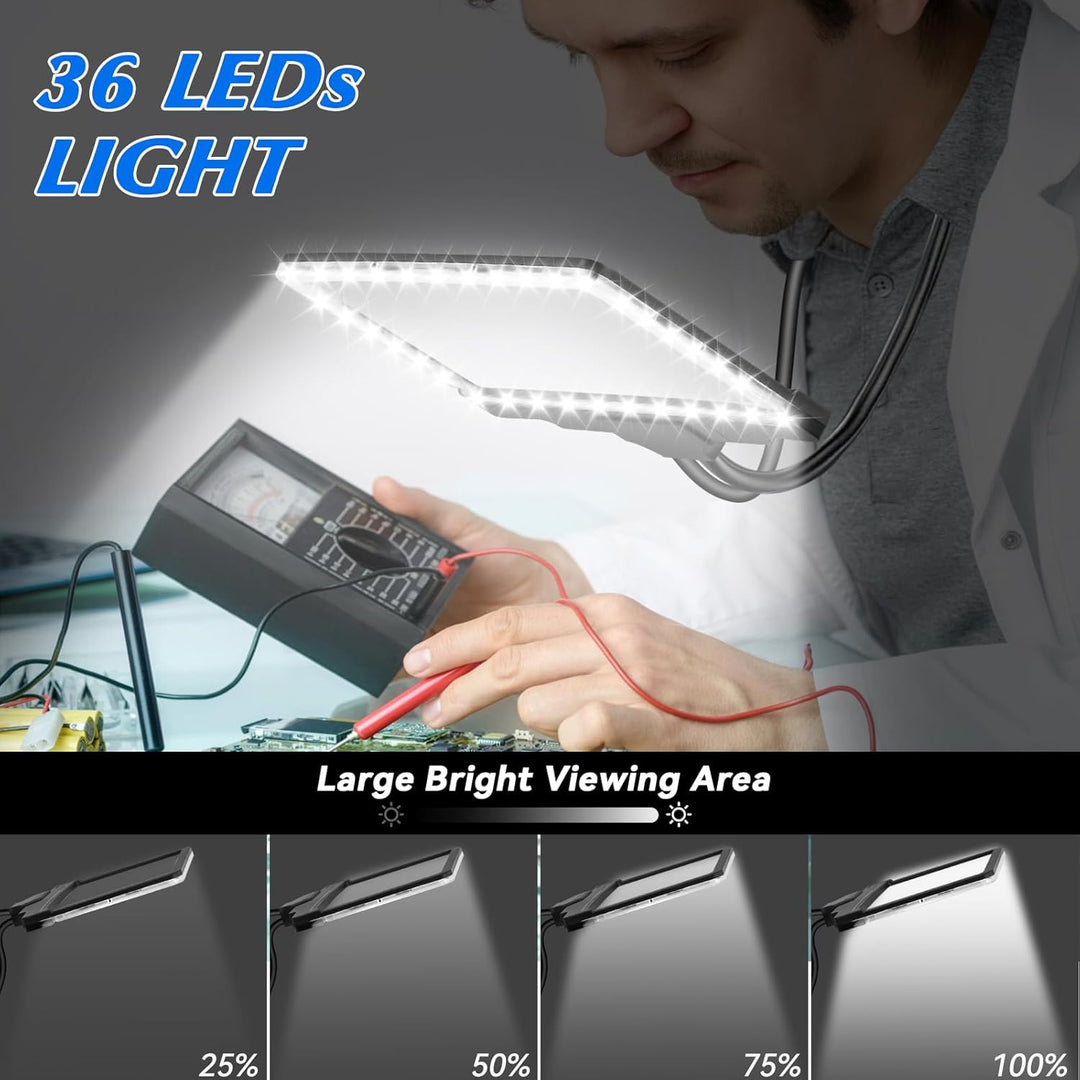 NZQXJXZ 5X Hands Free Lupe mit Licht hängenden Hals, Flexible Schwanenhals Full Page Vergrösserungsg