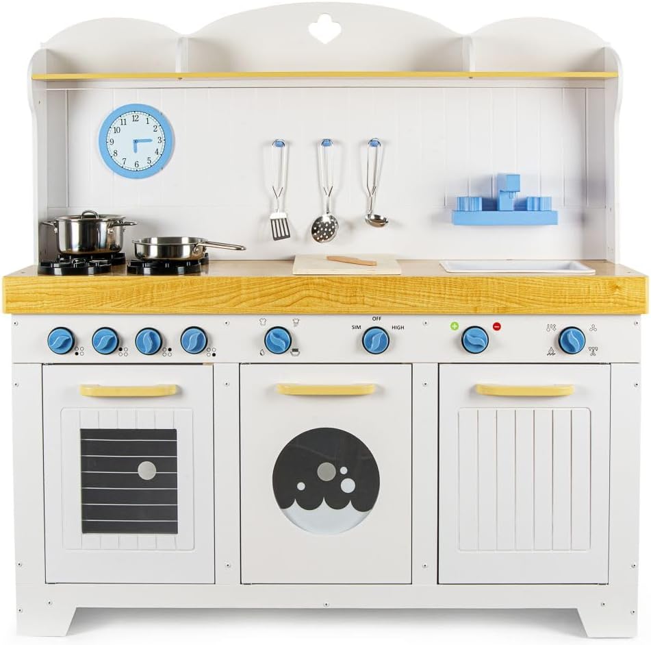 Leomark Grosse Kinderküche aus Holz Saint Tropez Spielküche mit Metalltöpfe Holzküche für Kinder Spi
