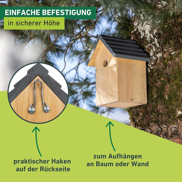 Windhager Nistkasten Cosy für Vögel | Kiefernholz massiv, Einflugloch Ø 28 mm, Holz | Vogelhaus, Vog